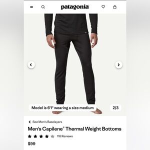 $99 Patagonia Men's Capilene Thermal Weight Bottoms size medium & large